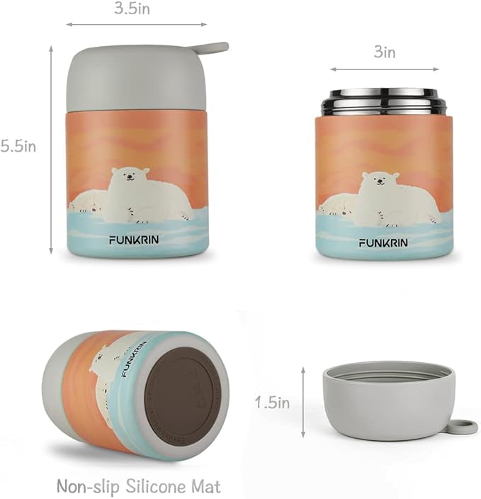 Funkrin 16oz Insulated Food Jar with Folding Spoon,Stainless Steel Lunch Bento Box for Kids Adults, Vacuum Leak Proof Soup Container for Hot & Cold Food