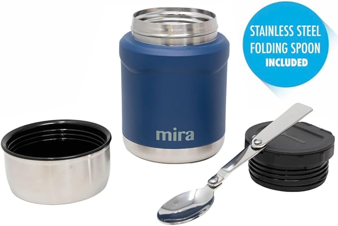 MIRA 2-Pack Food Thermos Set (15 oz) for hot and cold foods - Insulated Stainless Steel Containers with Spoons - Hawaiian Blue & Rose Pink