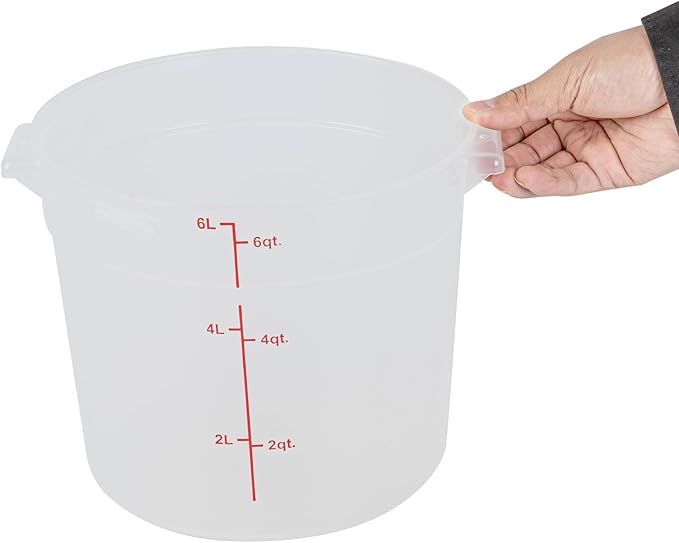 Restaurantware-Met Lux 6 Quart Food Storage Container, 1 Translucent Storage Container - Lids Sold Separately, Red Volume Markers, Dishwashable Container, Side Handles, For Storing Foods