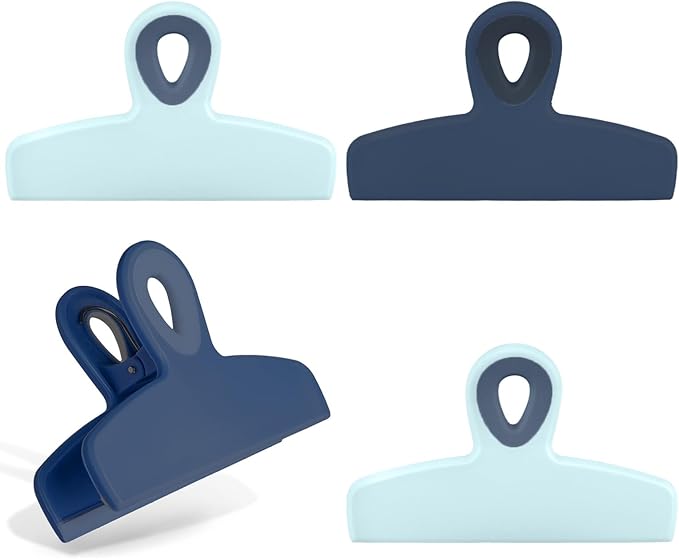 COOK WITH COLOR Bag Clips - Heavy Duty Chip Clip and Refrigerator Magnet Clips for Food Storage with Air Tight Seal Grip, Blue Ombre, Pack of 4 Large Clips