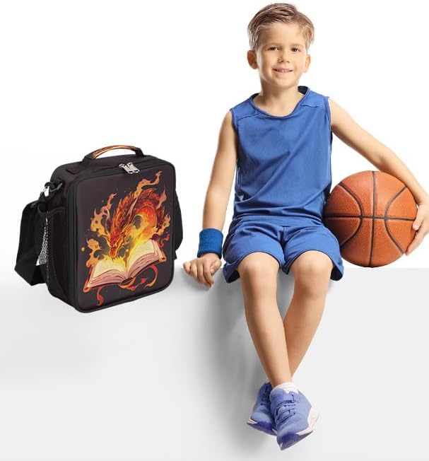 Kids Lunch Box for Boys Girls Magic Book Dragon Lunch Bag for Kids Insulated Lunch Bag Tote with Adjustable Shoulder Strap Teens Lunchbox Cooler School Picnic