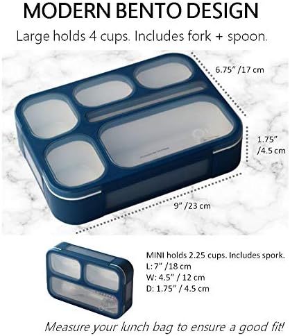 kinsho Bento Lunch-Box Set for Kids includes Snack Container | 6 and 3 Compartment Boxes Leakproof School Bentos, Meal Portion Control Containers, Boys Girls Adults, Navy Blue Large + MINI 2 Pack Set