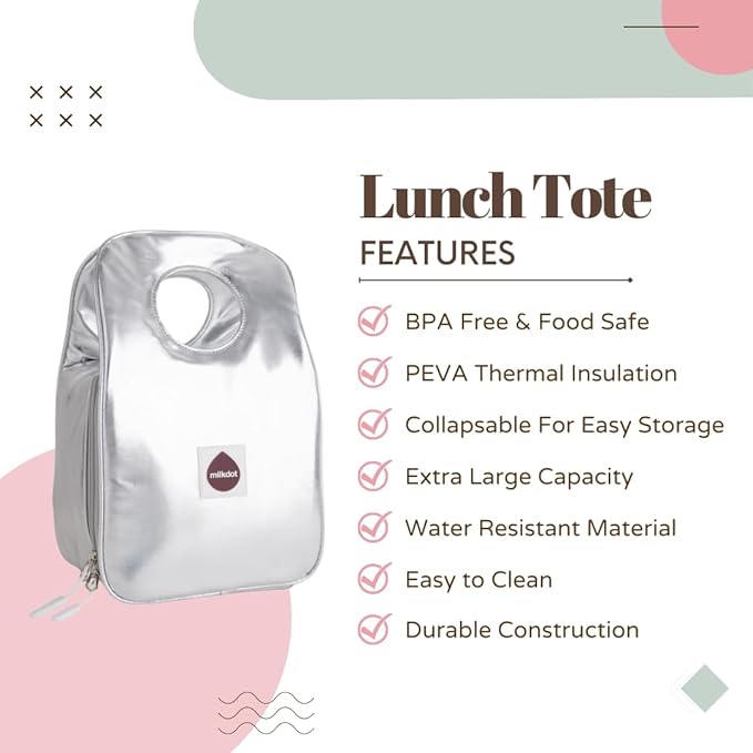 Designer Insulated Lunch Bag, Silver, Reusable Cooler Tote for Food & Drinks, Perfect for Women, Men, Boys, Girls, Stylish for kids ages 3+ (Silver)
