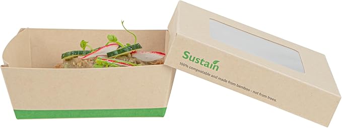Restaurantware-13 Ounce Sturdy Paper Take Out Boxes, 200 Disposable Take Out Food Containers - With PLA lining, Paper Lid With Clear PLA Window, Bamboo Paper Containers, Compostable, Greaseproof