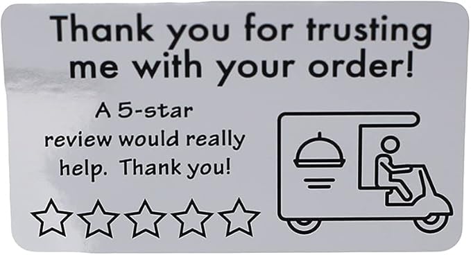 Thank You for Your Order 5 Star Food Delivery Labels 1.5 x 2.5 Inch 100 Total Stickers