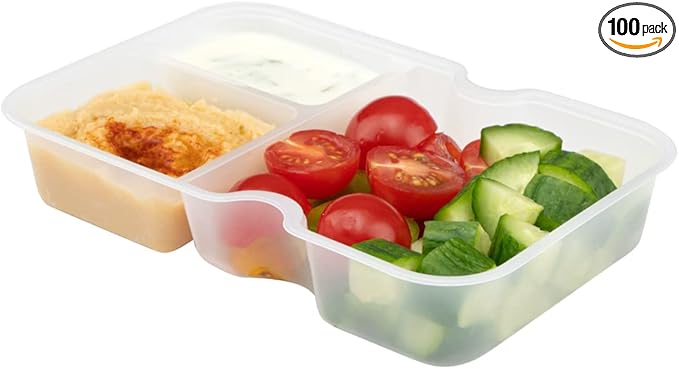 Restaurantware TRAYS ONLY: Futura 10 Ounce Trays For Meal Prep Containers 100 Microwavable Trays For 32 Or 37 Ounce Containers - Containers Sold Separately 3 Compartments White Plastic Food Trays