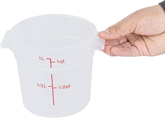 Restaurantware-Met Lux 1 Quart Food Storage Container, 1 Translucent Storage Container - Lids Sold Separately, Red Volume Markers, Dishwashable Container, Side Handles, For Storing Foods