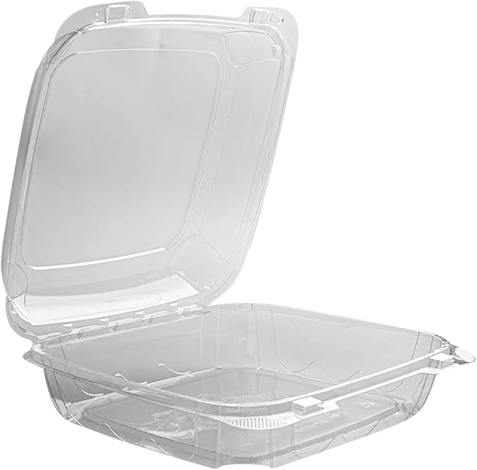 Restaurantware Thermo Tek 45.7 Ounce Clamshell Containers 100 Anti-Fog To Go Food Containers - Freezable Rectangle Clear Plastic Food Packaging Containers Disposable