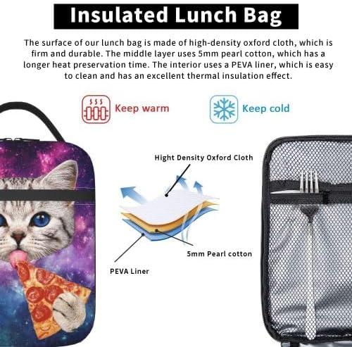 YETTA YANG Galaxy Cat Pizza Taco Funny Portable Lunch Bag Insulated Lunch Box Reusable Totes For Women Men Work Picnic Camping
