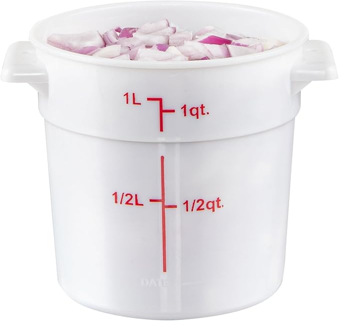 Restaurantware-Met Lux 1 Quart Food Storage Container, 1 White Storage Container - Lids Sold Separately, Red Volume Markers, Dishwashable Container, Side Handles, For Storing Foods