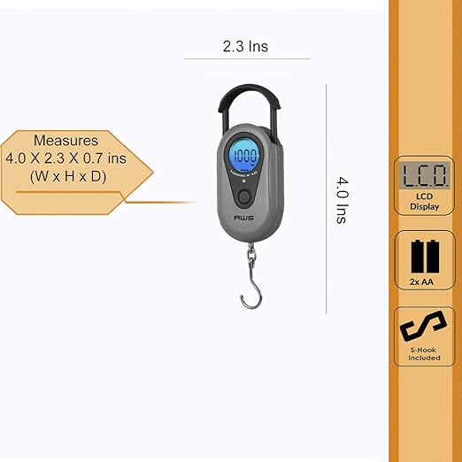 American Weigh Scales Digital Hanging Scale Retractable Handle, LCD displayAMW-SR-1KG1000 x 1G(Gray)
