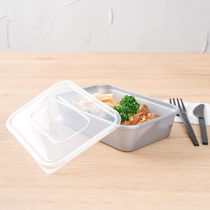 Restaurantware Futura 17 Ounce Meal Prep Containers With Lids 100 Microwavable To Go Containers - Disposable For Packaging Lunches or Take Out Orders Silver Plastic Food Containers With Lids