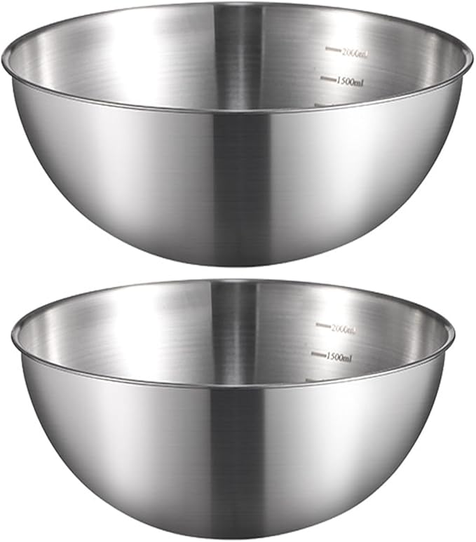 Stainless Steel Salad Bowls Set of 2 Mixing Bowl with Measurement Markings Snacks Bowls, 4.23 Quart Serving Bowls for Mixing, Cooking, Baking, Prepping and Home Kitchen Food Storage Bowls