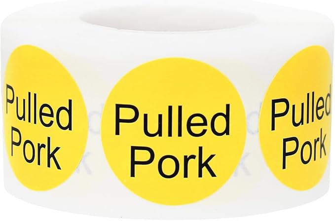 Yellow with Black Pulled Pork Circle Dot Adhesive Stickers, 1 Inch Round Labels, 500 Total Stickers
