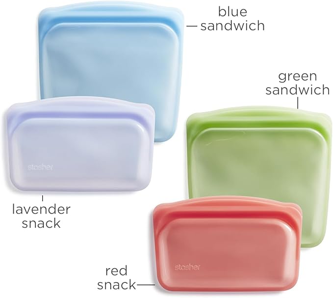 Stasher Premium Silicone Reusable Food Storage Bags, 4-Pack, Rainbow, Multi-Use Food Storage Bags, Lunch Bag, Travel Containers, BPA Free, Leak-free, Dishwasher-Safe, Eco-friendly