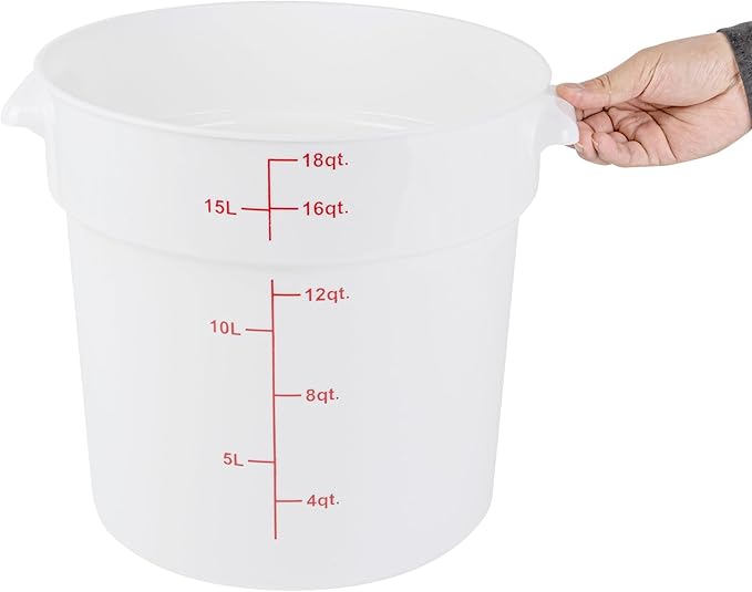 Restaurantware-Met Lux 18 Quart Food Storage Containers, 10 White Storage Containers - Lids Sold Separately, Red Volume Markers, Dishwashable Containers, Side Handles, For Storing Foods