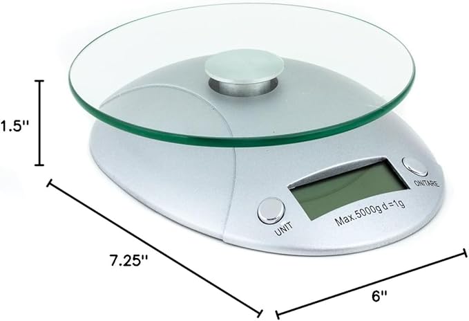 Fox Run Digital Kitchen Scale with Removable Glass Tray, 7.25 x 6 x 1.5 inches, Multicolored