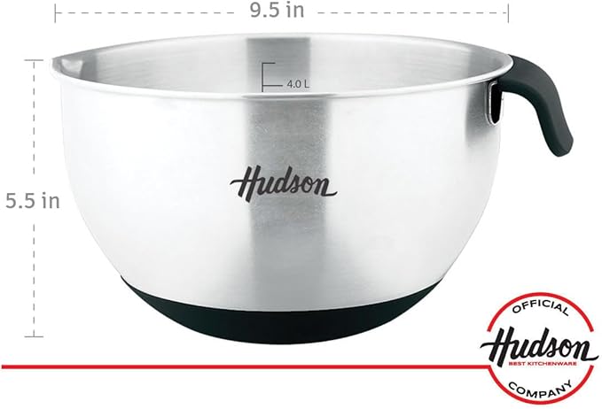 HUDSON Steel Mixing Bowl with Silicione Bases 9.5in (PFOA, PTFE & CADAMIUM)