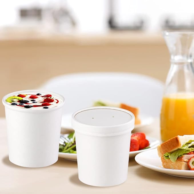 16 oz 25 Pcs Paper Soup Cups with Lids, Disposable Soup Cups, Ice Cream Containers, White Disposable Soup Containers White for Hot or Cold Soup