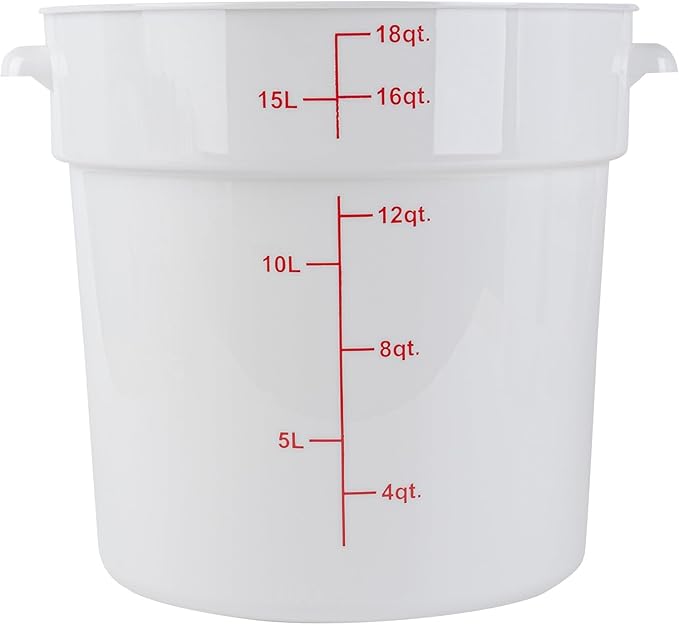 Restaurantware-Met Lux 18 Quart Food Storage Containers, 10 White Storage Containers - Lids Sold Separately, Red Volume Markers, Dishwashable Containers, Side Handles, For Storing Foods