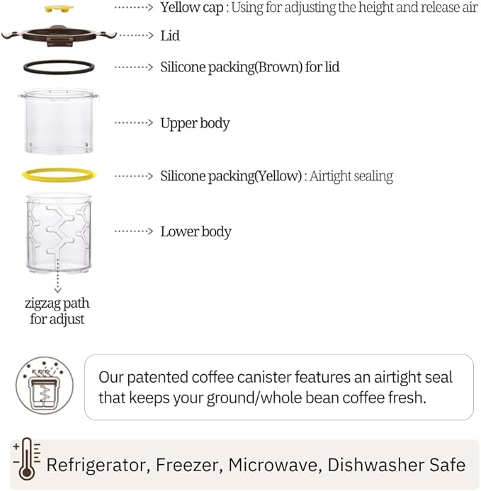 Size Adjustable Coffee Canister - Airtight Storage Container for Coffee Beans and Grounds, Tea, Spice (Medium)