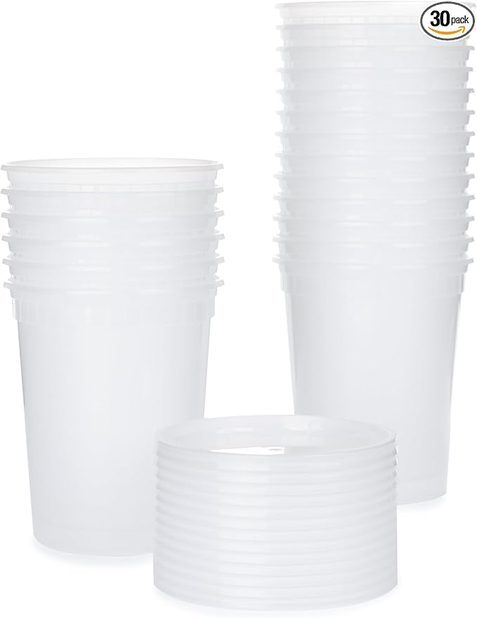 Smygoods 32oz Plastic Deli Containers with Lids - 30ct, Stackable, Leakproof, BPA Free, Clear