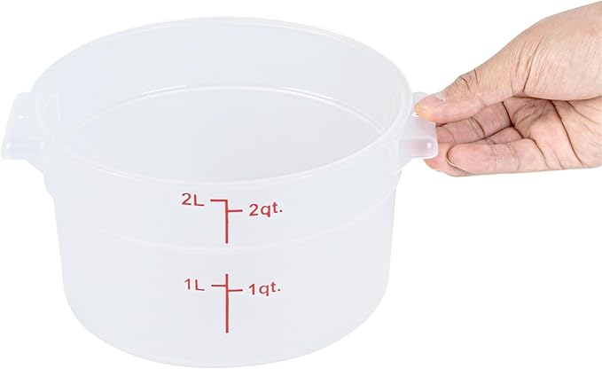 Restaurantware-Met Lux 2 Quart Food Storage Container, 1 Translucent Storage Container - Lids Sold Separately, Red Volume Markers, Dishwashable Container, Side Handles, For Storing Foods