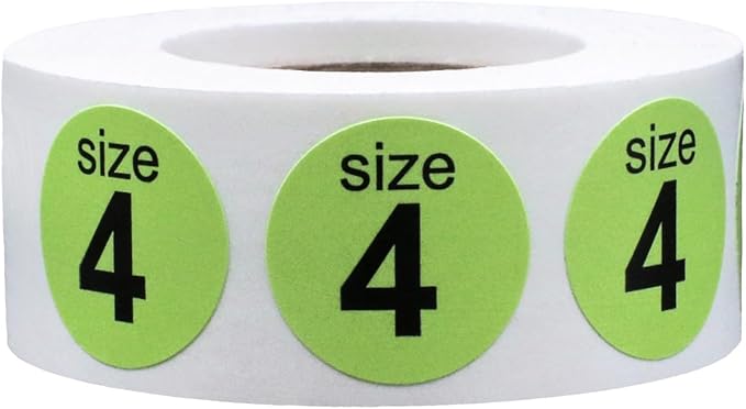 Shoe Size 4 Hot Green Stickers for Retail Clothing – 0.75 Inch Round, 500 Semi-Gloss Adhesive Labels Per Roll for Footwear Organization, Inventory, and Display – Made in The USA