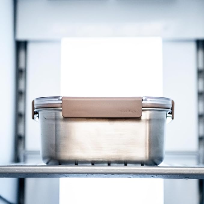 LocknLock Stainless Steel Food Storage Container - Airtight, Leak-proof, Stackable (700ml/1300ml) | Modular Design for Meal Prep, Lunch, Freezer & Dishwasher Safe