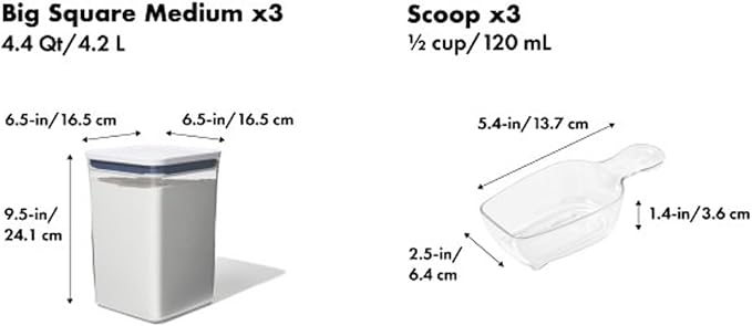OXO Good Grips 6 Piece(3 Containers & 3 Scoops) Large Canister Set with Scoops, 4.4 qt each, White