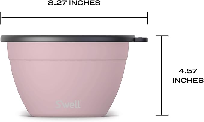 S'well Stainless Steel Salad Bowl Kit 64oz, Pink Topaz, Comes with 2oz Mini Canister and Removable Tray for Organization, Leakproof, Easy to Clean, Dishwasher Safe