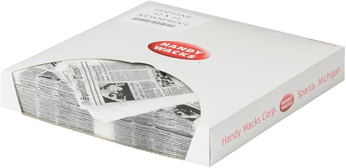 Handy Wacks FDP12NE-X, 12x12-Inch White Flat Deli Paper with Newsprint, Disposable Take Out Catering Wrap Paper Sheets, 1000-Piece Pack