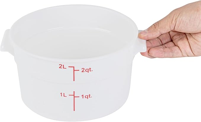 Restaurantware-Met Lux 2 Quart Food Storage Containers, 10 White Storage Containers - Lids Sold Separately, Red Volume Markers, Dishwashable Containers, Side Handles, For Storing Foods