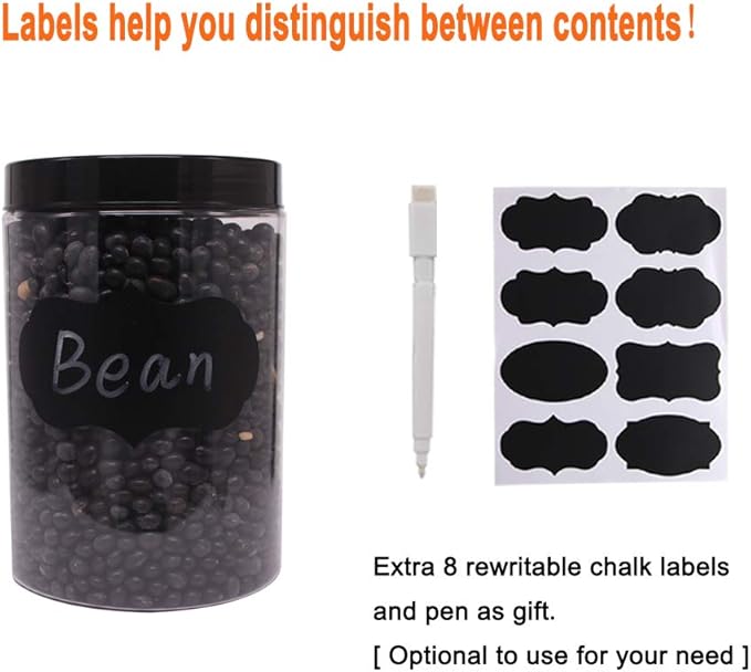 8 Pack 25 oz Plastic Jars With Lids, Extra Labels, 1 Pen, Clear PET Seal Jar for Food Storage,Wide Opening Storage jar For Dry Food, Peanut, Powder, Kitchen & Craft Storage