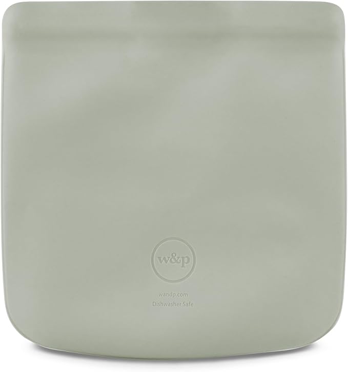 W&P Porter Silicone Reusable Storage Bag, Sandwich (34oz Flat), Sage, Food Storage Container, Microwave and Dishwasher Safe, Easy Cleaning