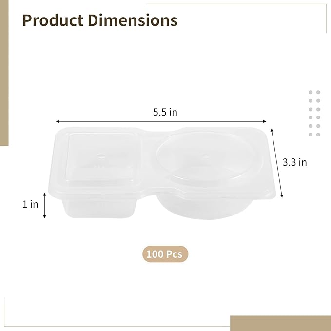 OMISTAR 50 Pcs Double Condiment Containers, Double Compartment Containers with Lids, Square and Round Dual-Compartment Snack Containers, Clear Portion Cups for to-go Sauce, Sampling, Travel