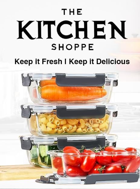KITCHEN SHOPPE 24-Piece Borosilicate Glass Food Storage Containers | BPA-Free, Airtight, Reusable, Stackable Set for Meal Prep, Leftovers, or Lunch | Freezer, Oven, Microwave & Dishwasher Safe
