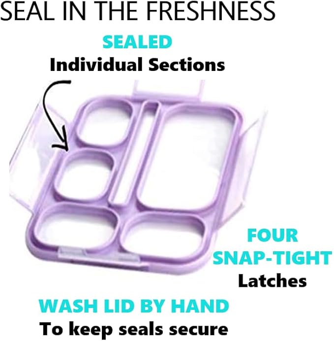 kinsho Bento Box for Kids Women - 6 Compartment, Leak-Proof Lunchbox for School, Portion Control & Meal Prep Containers, Reusable, BPA-Free Snack Container - Includes Utensil Set & E-Book, Purple