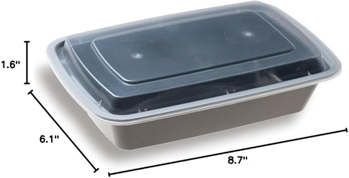 Restaurantware-Asporto Microwavable To-Go Container - BPA Free PP Rectangular Take Out Food Container with Clear Plastic Lid - Catering & take out - 28 oz - Black - Plastic - Disposable - 50ct Box