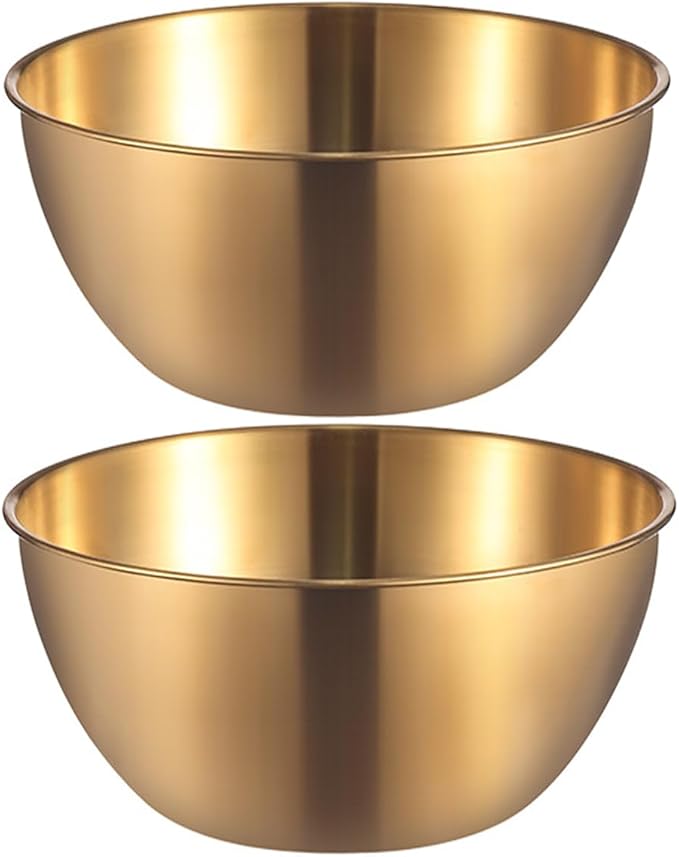 Stainless Steel Salad Bowls Set of 2 Mixing Bowl with Measurement Markings Snacks Bowls, 1.70 Quart Gold Serving Bowls for Mixing, Cooking, Baking, Prepping and Home Kitchen Food Storage Bowls