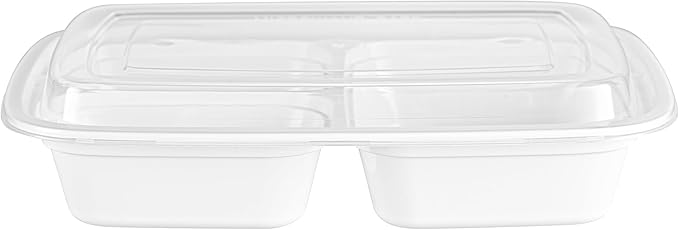 Restaurantware Asporto 26 Ounce Compartment Take Out Boxes, 50 Microwavable Meal Prep Containers - 3 Compartments, With Clear Plastic Lids, White Plastic Food Containers, Do Not Contain BPA