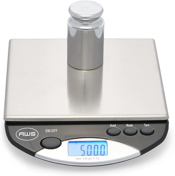 American Weigh Scales Compact Bench Scale Stainless Steel Backlit LCD Screen Rubber Stabilizing FeetAMW-500I-BLK500G x 0.1G(Black)