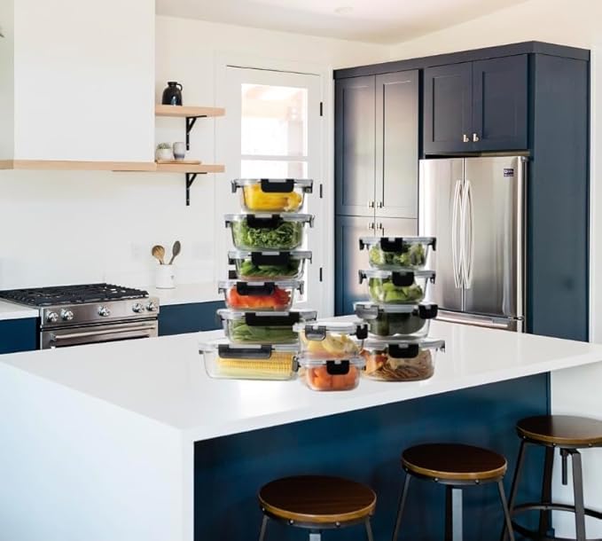 24-Pcs glass food containers set(12 Airtight, Freezer and Microwave Safe Food Storage Containers and 12 Lids), Glass Meal Prep Containers,BPA-free. Microwave,freezer,oven and Dishwasher safe.