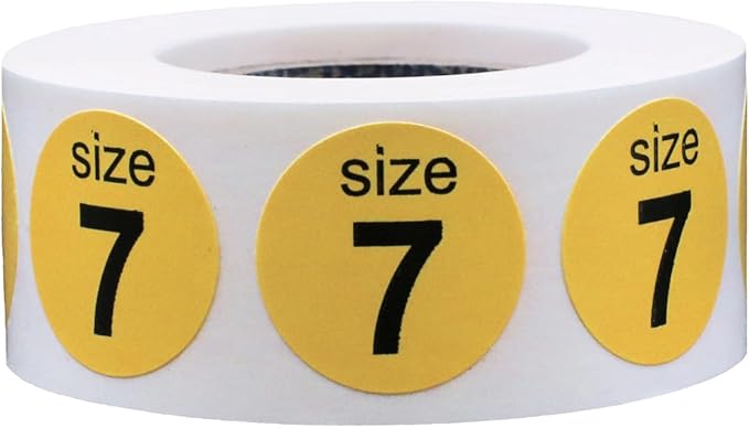 Shoe Size 7 Yellow Stickers for Retail Clothing – 3/4 Inch Round, 500 Semi-Gloss Adhesive Labels Per Roll for Footwear Inventory, Organization, and Display – Made in The USA