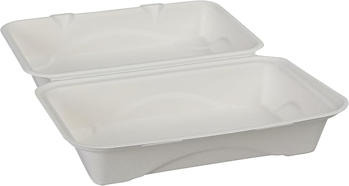 Eco-Products Compostable Vanguard 9"x6" Clamshell To Go Containers, Case of 250, Take Out Food Box, White Renewable Molded Fiber, No-Added PFAS, Grease & Cut Resistant, ASTM Compliant, BPI-Certified