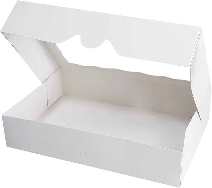 15-PACK Pastry Bakery Box 16x11x2.75inch,White Large Donuts,Muffins,Cookies Boxes with PVC Window Auto-Pop up Paper Box Nature Cardboard Take Out Container,Hold 12 Donuts,Pack of 15