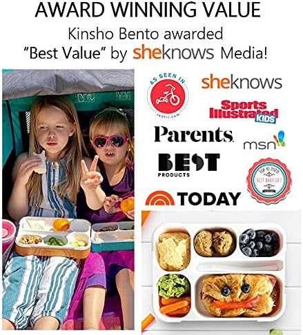 Bento Lunch Box for Kids, Boys, Girls, Adults, 6 Compartment Lunch-Boxes, Leakproof School Snack or Meal Portion Container, Utensils, BPA-Free, Orange