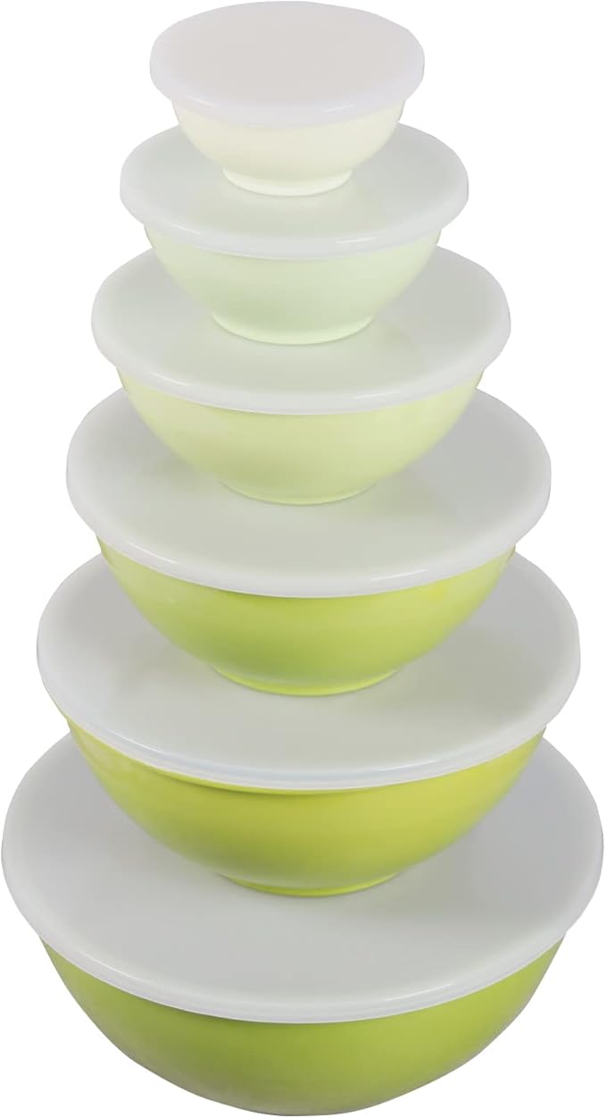 Melamine Mixing Bowls with Lids - 12 Piece Nesting Bowls Set 6 Bowls and 6 Lids, Mixing Bowl Set (Green Ombre)