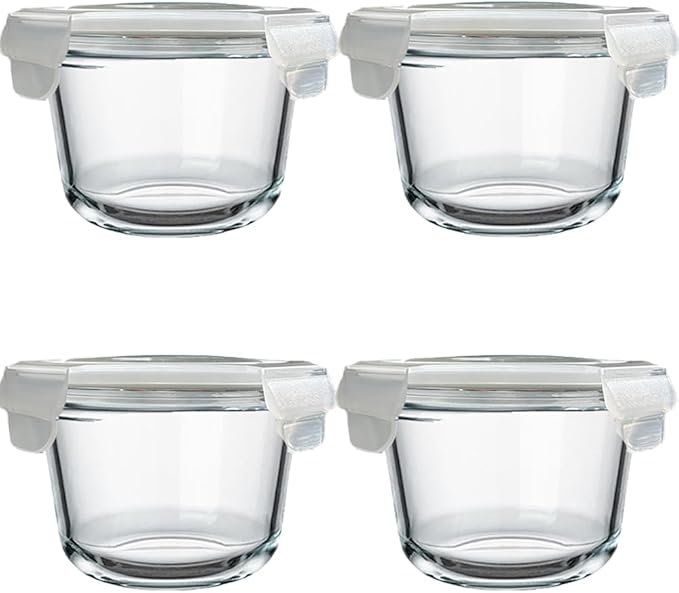Glass Soup Storage Containers, Round Food Container with Airtight Lids, Glass Meal Prep Storage Reusable, 18 oz Leak-Proof Storage Containers, Microwave, Dishwasher, Frig Safe (4 Pack)