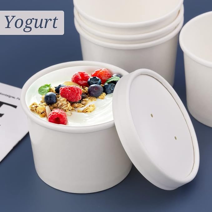 12 oz 50 Pack Soup Containers with Lids Disposable Soup Bowls, Ice Cream Containers, White Disposable Soup Cups